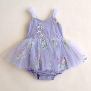 Summer Baby Girl Tulle Strap Romper, Cute Embroidery Princess Tutu Bodysuit Dress