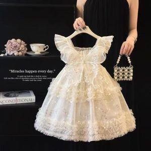 White kids formal dress with butterfly wings